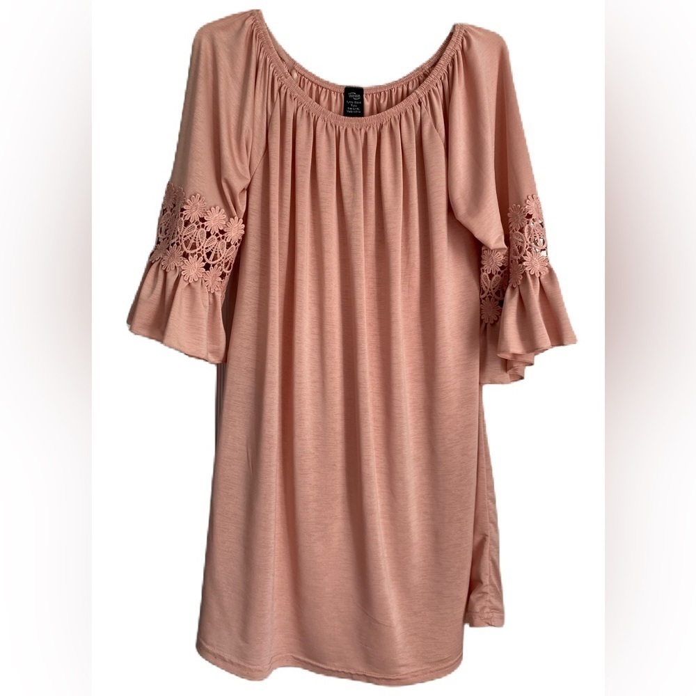 Win Win Ruffle Bell Crochet Sleeves Off the Shoulder Tunic, Sz: L - XL
